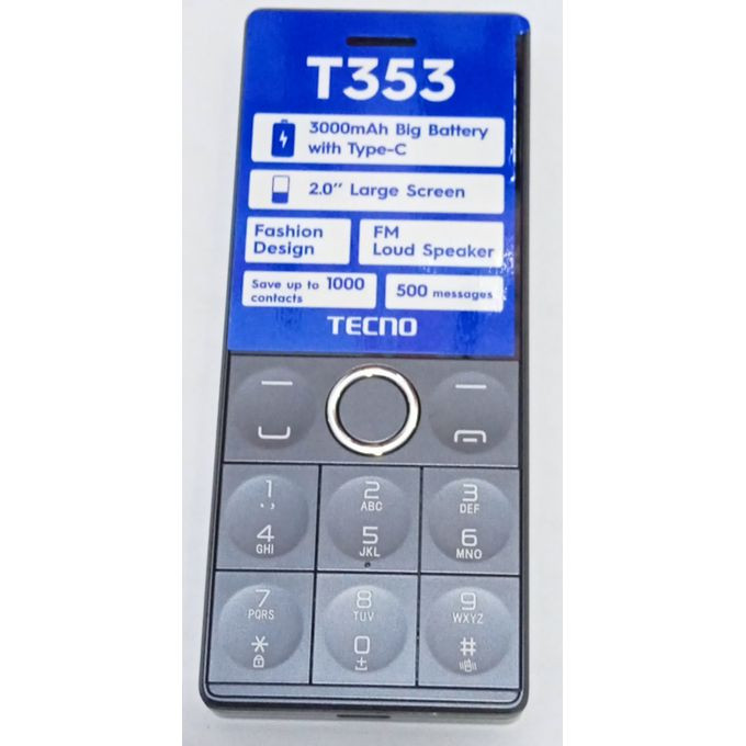 Brand New Tecno T353, 2.0 Display, FM Loud Speaker,Torch,3000mAh_Black