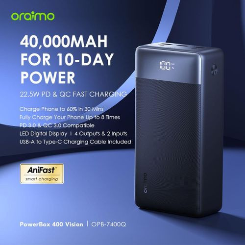 Brand New Oraimo PowerBox 400 Vision 40000mAh 22.5W Power Bank