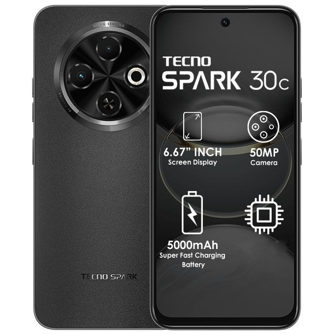 Brand New Tecno Spark 30C - 6.67" (6GB/128GB) 4G Dual SIM, 5000mAh - Black