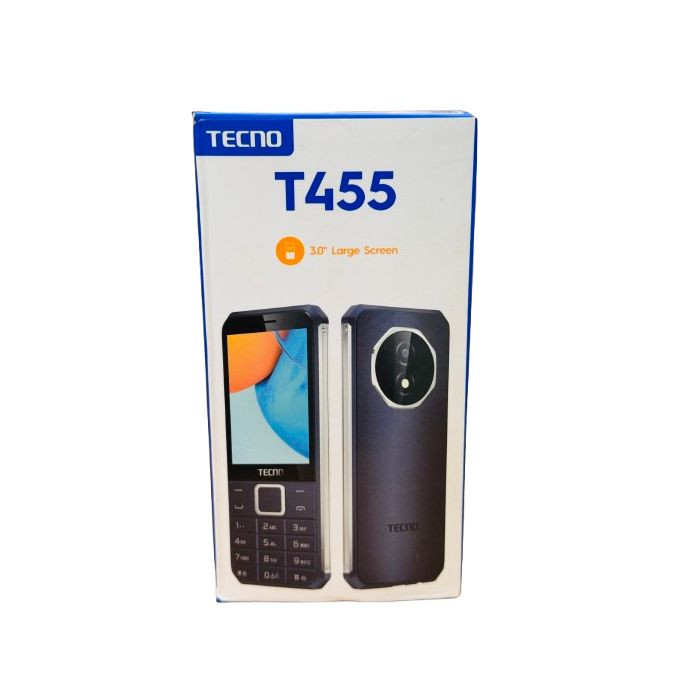 Brand new Tecno T455 Dual SIM Feature Phone – 3.0" Large Screen, FM Loudspeaker, Type-C Charging, 2000mAh Battery, Expandable Memory