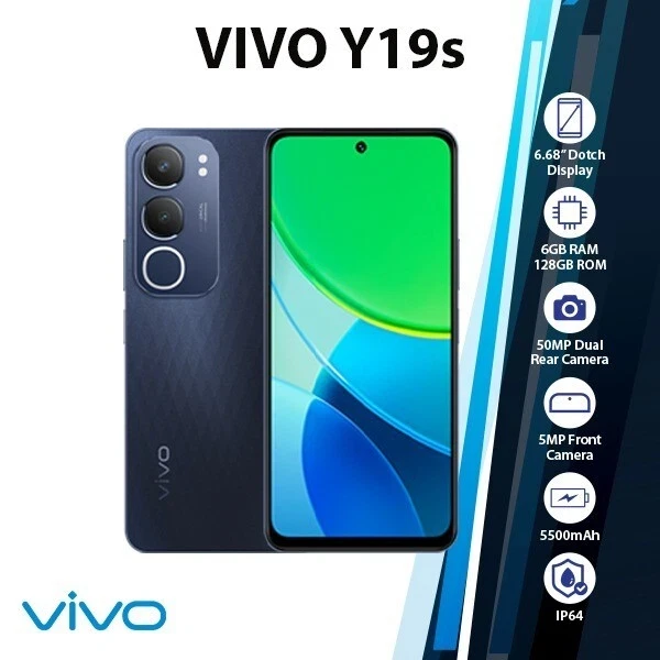 Brand Nes VIVO Y19s Android Cell Phone (Black/6GB+128GB/Octa Core/Unlocked/Dual SIM)