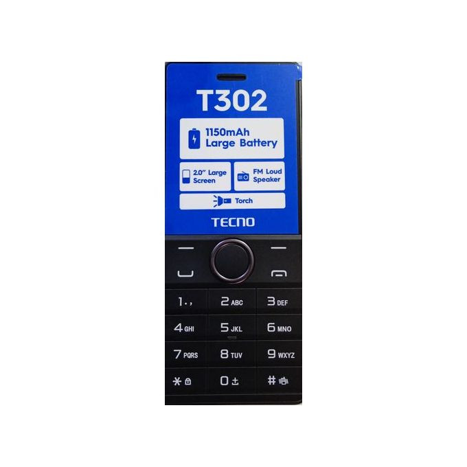Brand New Tecno T302, 2.0 Display, FM Loud Speaker,Torch,1150mAh,black